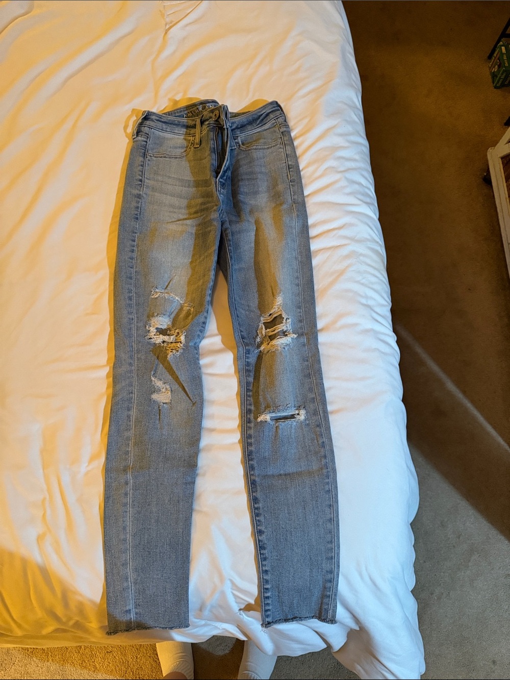 American Eagle Outfitters Women's Skinny Jeans - Light Blue Distressed